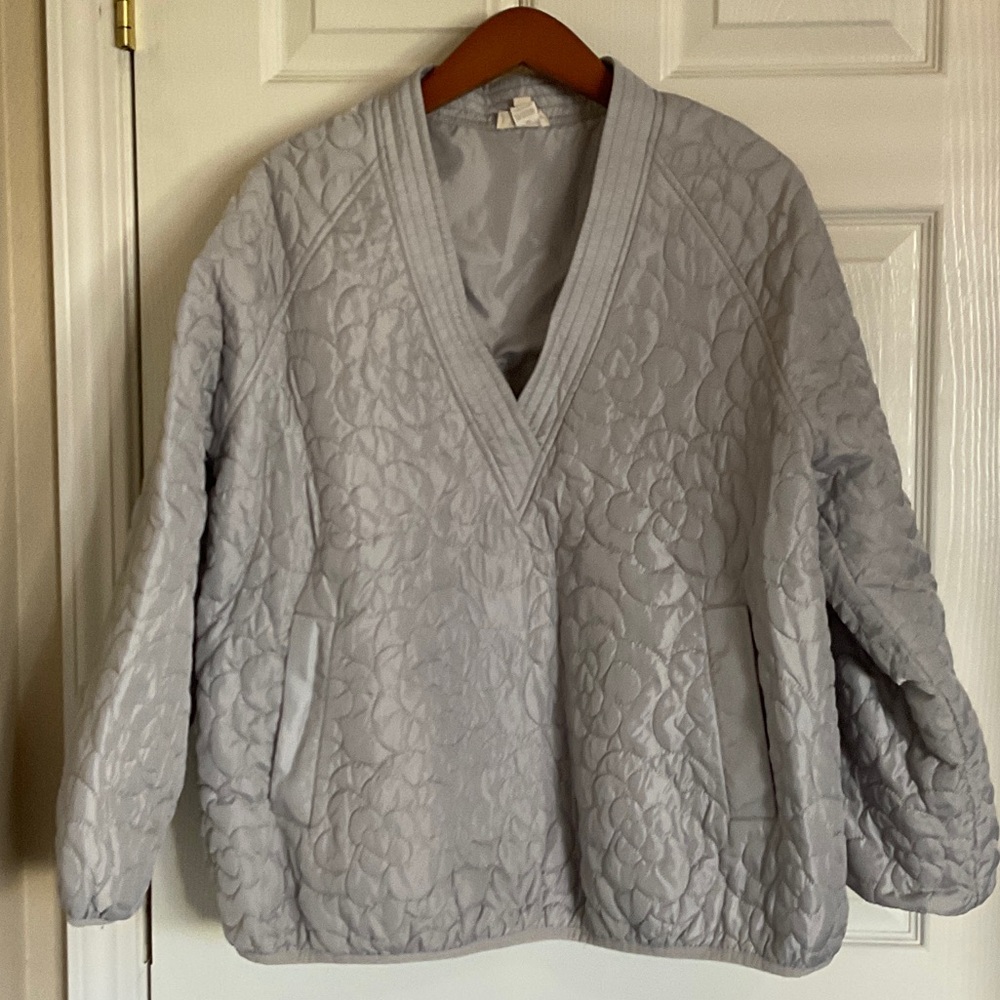 Cost Plus World Market Light Gray V-Neck Quilted Sweater
